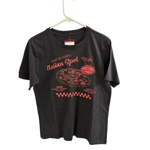 State of Mine Italian Spot Pizza Graphic Tee Black Red Womens XS New